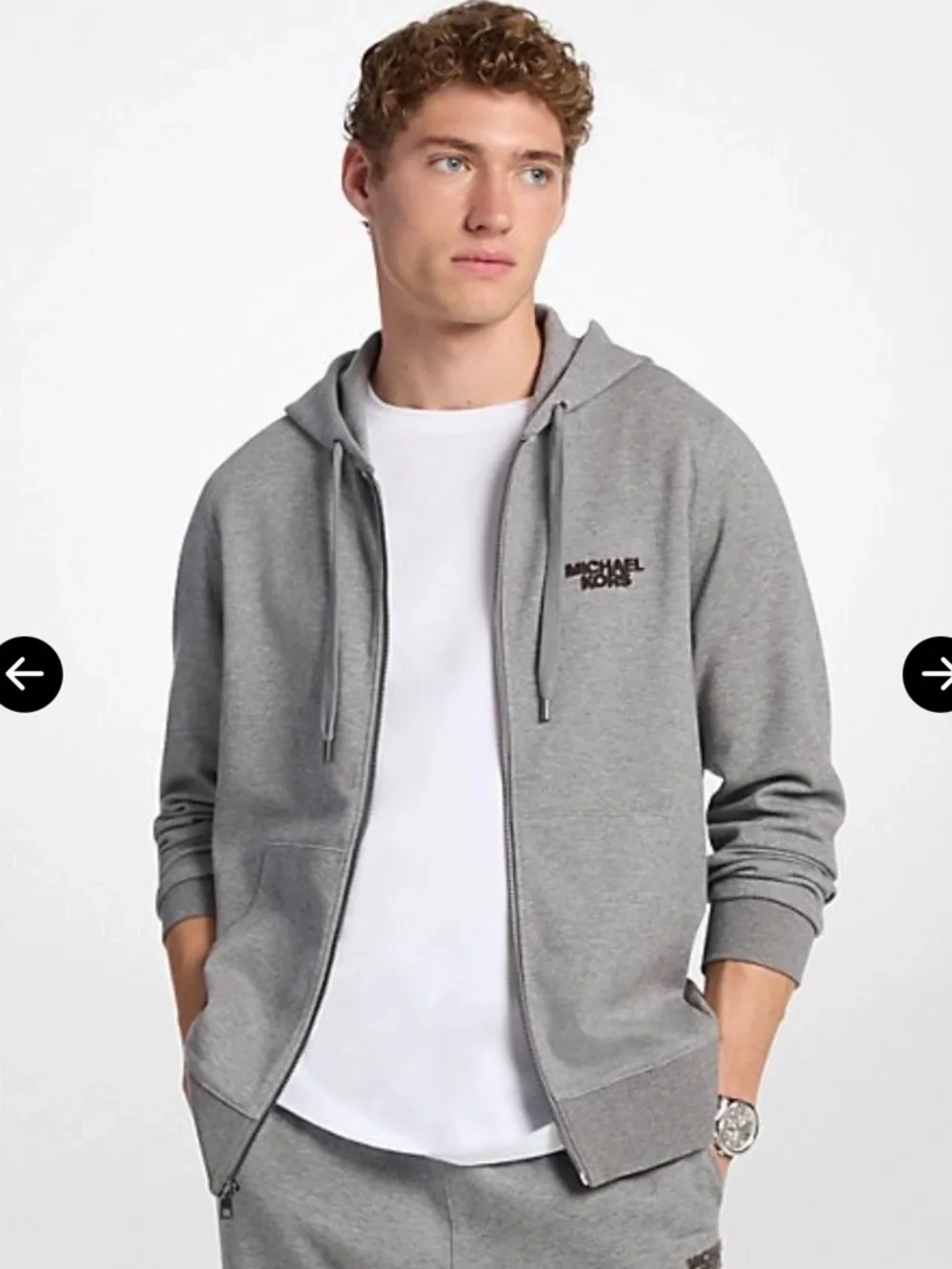 Michael Kors Men's Light Gray Zip-Up Hooded Sweatshirt